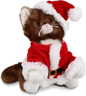 DolliBu Santa Brown Cat Stuffed Animal Plush Toy - Super Soft Cat Plush Dress Up with Red Santa Claus Outfit, Cute Pet Gift, Perfect Holiday with Name Personalization - 6 Inches