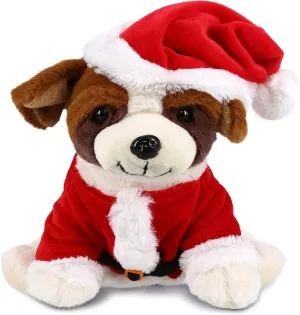DolliBu Santa St. Bernard Dog Stuffed Animal Plush Toy - Super Soft Dog Plush Dress Up with Red Santa Claus Outfit, Cute Pet Gift, Perfect Holiday with Name Personalization - 7.5 Inch