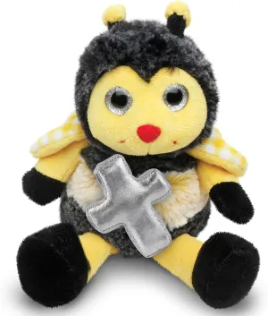 DolliBu Sitting Bee Stuffed Animal with Silver Cross Plush - Religious Baptism Gifts for Boys and Girls Dedication Christening Gifts Plush Prayer Toy Healing Stuffed Animal - 7 Inches