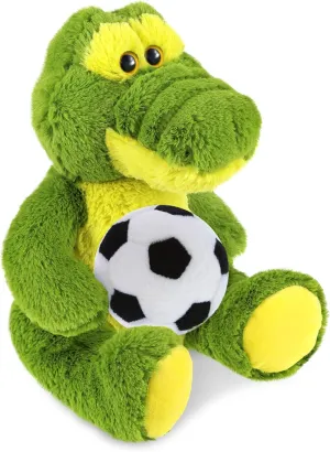 DolliBu Sitting Green Alligator Stuffed Animal with Soccer Ball Plush - Soft Huggable Alligator, Adorable Playtime Plush Toy, Cute Sports Gift for Kids and Adults - 12 Inch