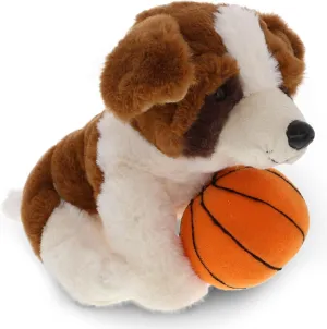 DolliBu St. Bernard Dog Stuffed Animal with Basketball Plush - Soft Huggable Dog, Adorable Playtime Plush Toy, Cute Pet Life Gift for Kids and Adults - 8 Inch