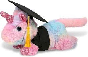 DolliBu Sunday Rainbow Unicorn Graduation Plush Toy - Cotton Candy Plush Graduation Stuffed Animal Dress Up Gown and Cap with Tassel - Gift with Personalization - 10.5 Inches