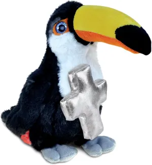 DolliBu Toucan Bird Stuffed Animal with Silver Cross Plush – Religious Baptism Gifts for Boys and Girls, Dedication Christening Gifts Plush Prayer Toy Healing Stuffed Animal - 8 Inches