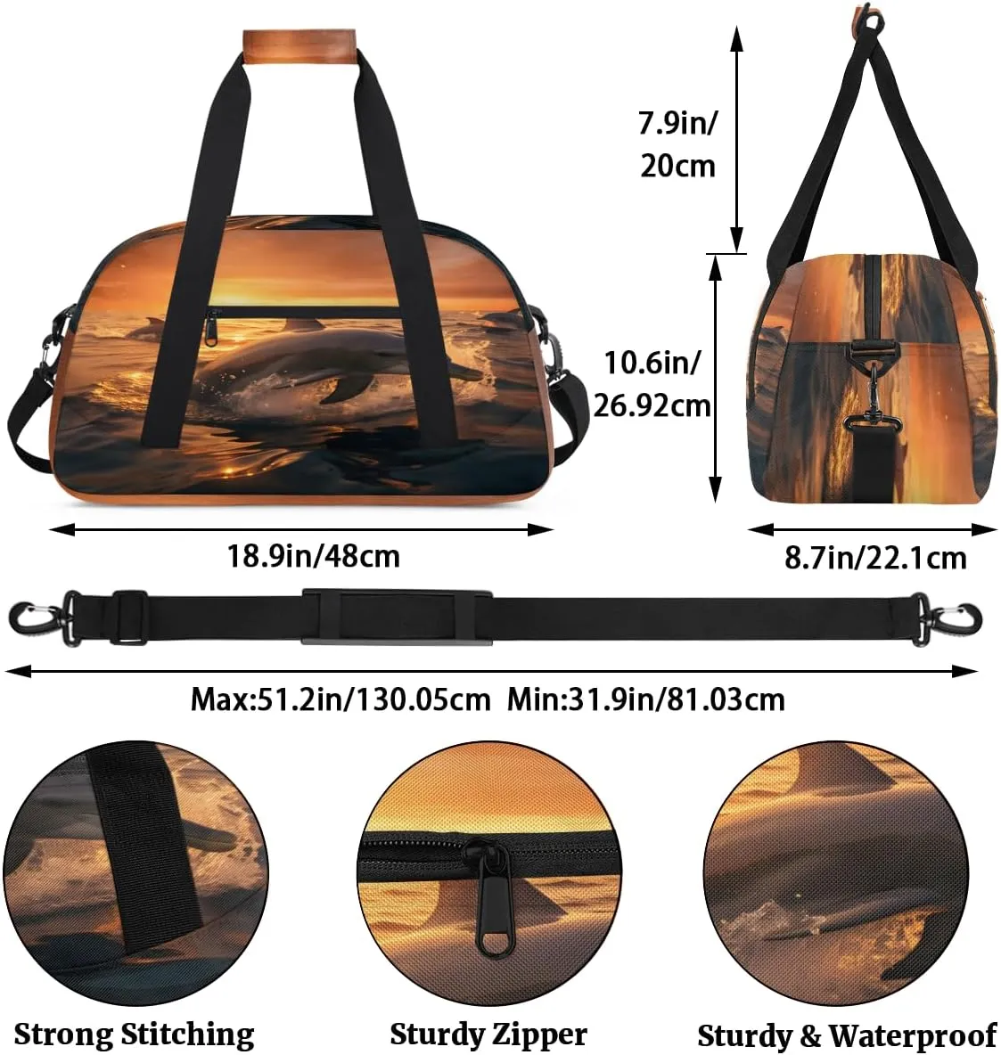 Dolphin Sunset Kids Overnighter Duffel Bags for Boys, Carry-On Size Sports Gym Bag with Front Zipper Pocket for School Practice or Overnight Travel Weekender Sleepover Tote Bag