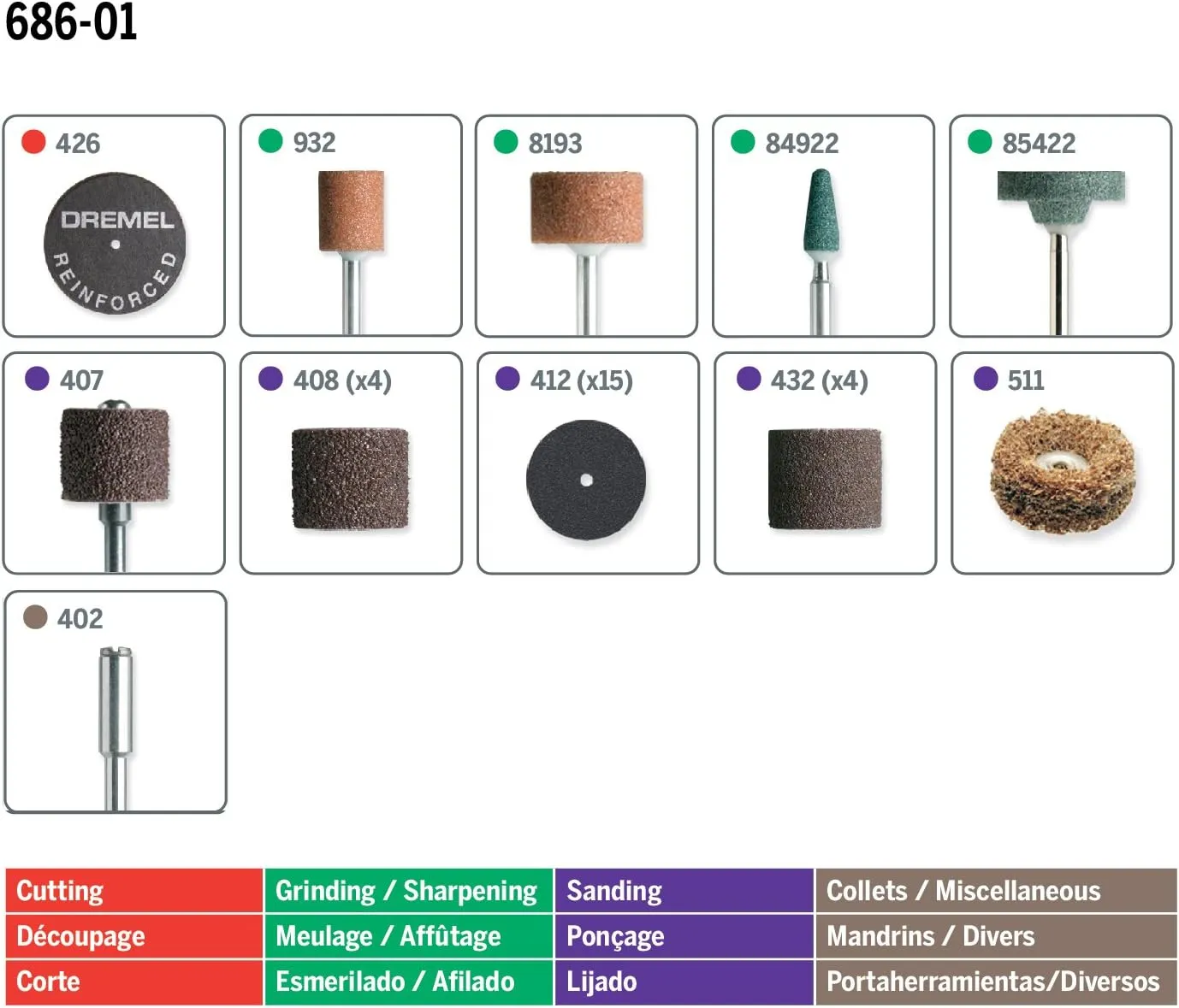 Dremel 686-01 31 Piece Sanding and Grinding Rotary Tool Accessory Kit- Includes Sanding Drums, Grinding Stones, Abrasive Buff, Cutting Discs, and a Storage Case