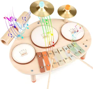 Drum Set - 9 in 1 Musical Instruments for for Toddlers 3 , Wooden Montessori Toys for Boy & Girls Easter Birthday Gifts, Musical Drum Set with Xylophone for Kids 3 4 5 6