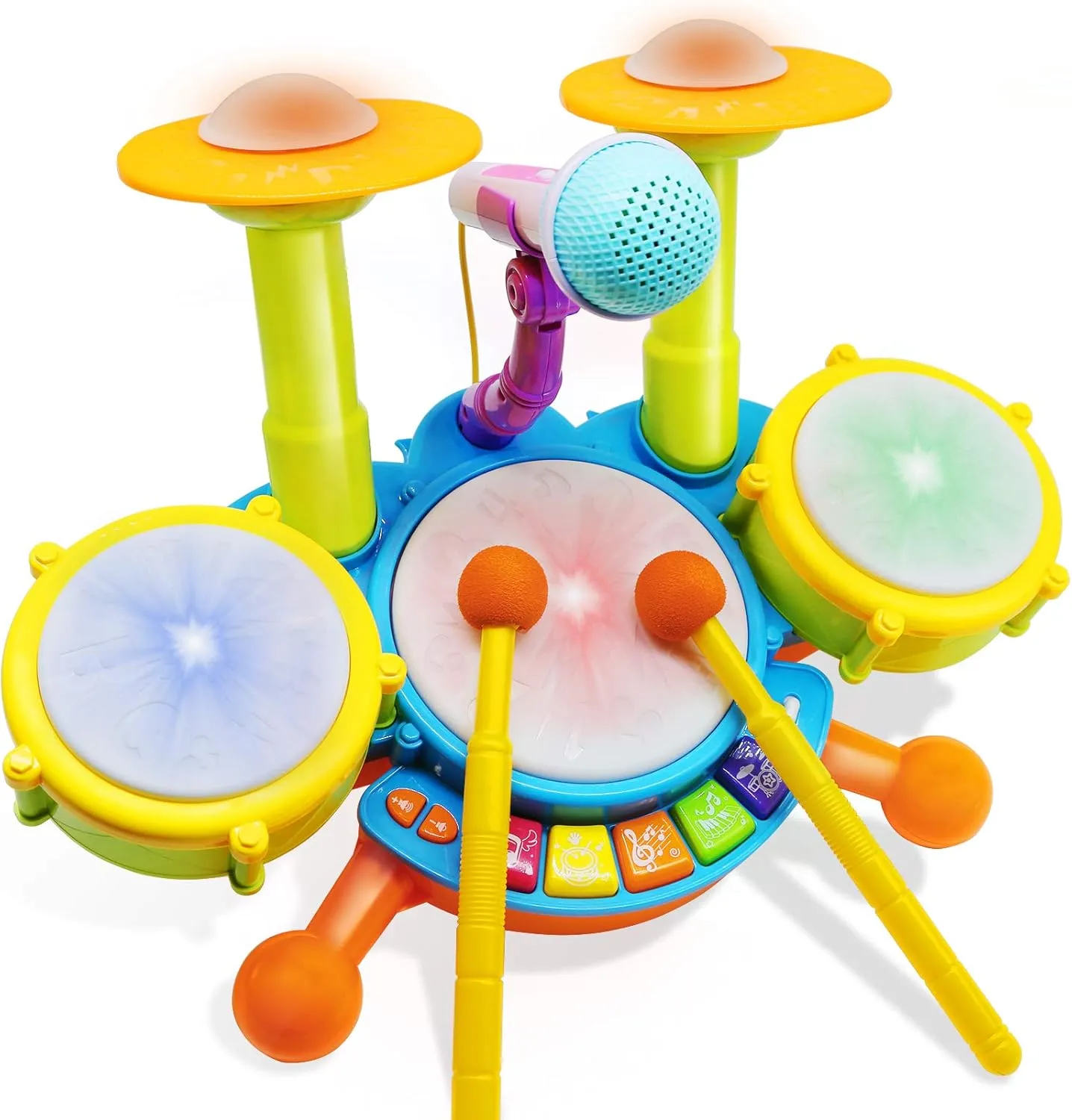 Drum Set for Kids with 2 Drum Sticks and Microphone, Musical Toys Gift for Toddlers…