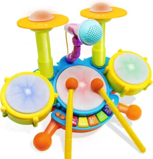 Drum Set for Kids with 2 Drum Sticks and Microphone, Musical Toys Gift for Toddlers…
