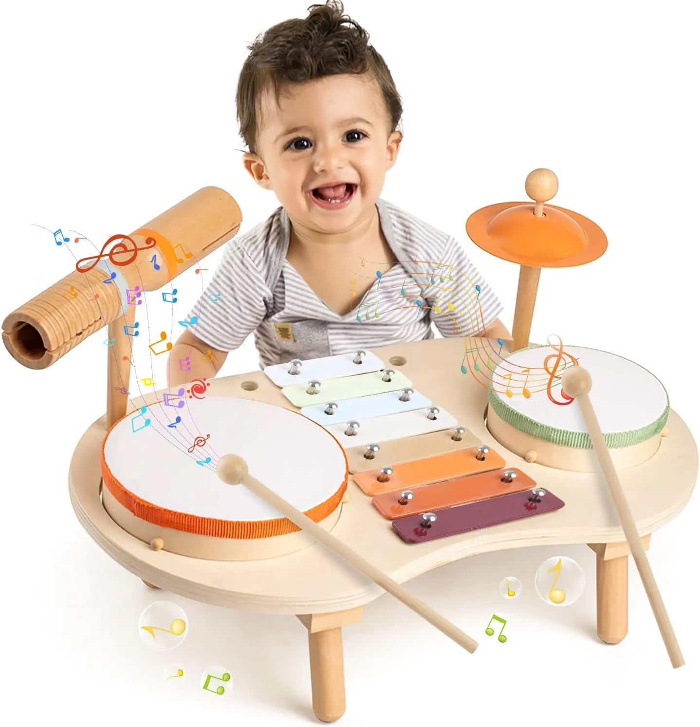 Drum Set for Toddlers 3  Year Old Boys Girls Baby Wooden Musical Instruments Drumset for Ages Kids Montessori Preschool Educational Music Sensory Toys 3-5 Birthday