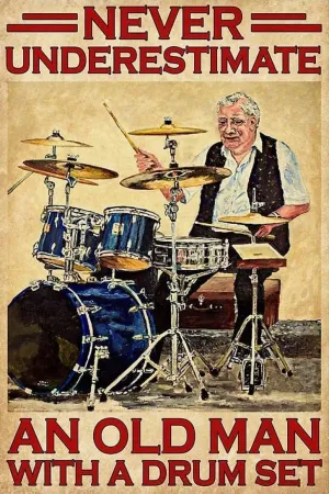 Drummer Poster Jigsaw Puzzles 1000 Piece for Adults - Never Underestimate an Old Man with A Drum Set Wooden Puzzle Fun Games Stress Relief Toys for Home Decor Living Room Decor