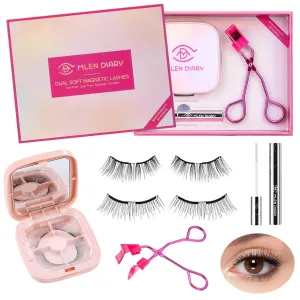 Dual Magnetic Eyelashes, Magnetic Eyelashes Without Eyeliner 4D Natural Look Reusable Easy to Wear, Soft Magnets False Eyelashes with Applicator No Glue, Charming Queen