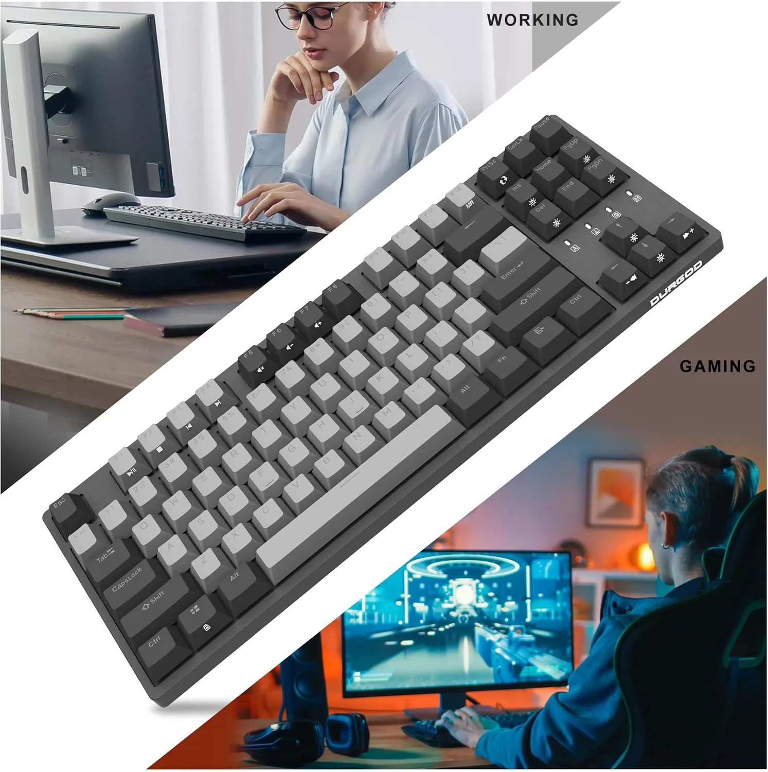 DURGOD Taurus K320 TKL Mechanical Keyboard | Backlit | 87 Keys Tenkeyless | USB C Wired | Doubleshot PBT Keycaps | Programmable Keys | NKRO Rollover | Windows & Mac | Cherry MX Silent Red, Corona