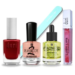 duri Nail Polish Gift Set, KIT112 Red Velvet, Nourished Nails & Lip Plumper Set, Gift Giving for a Holiday (Classic Red Nourished Nails & Lip Plumper Set)