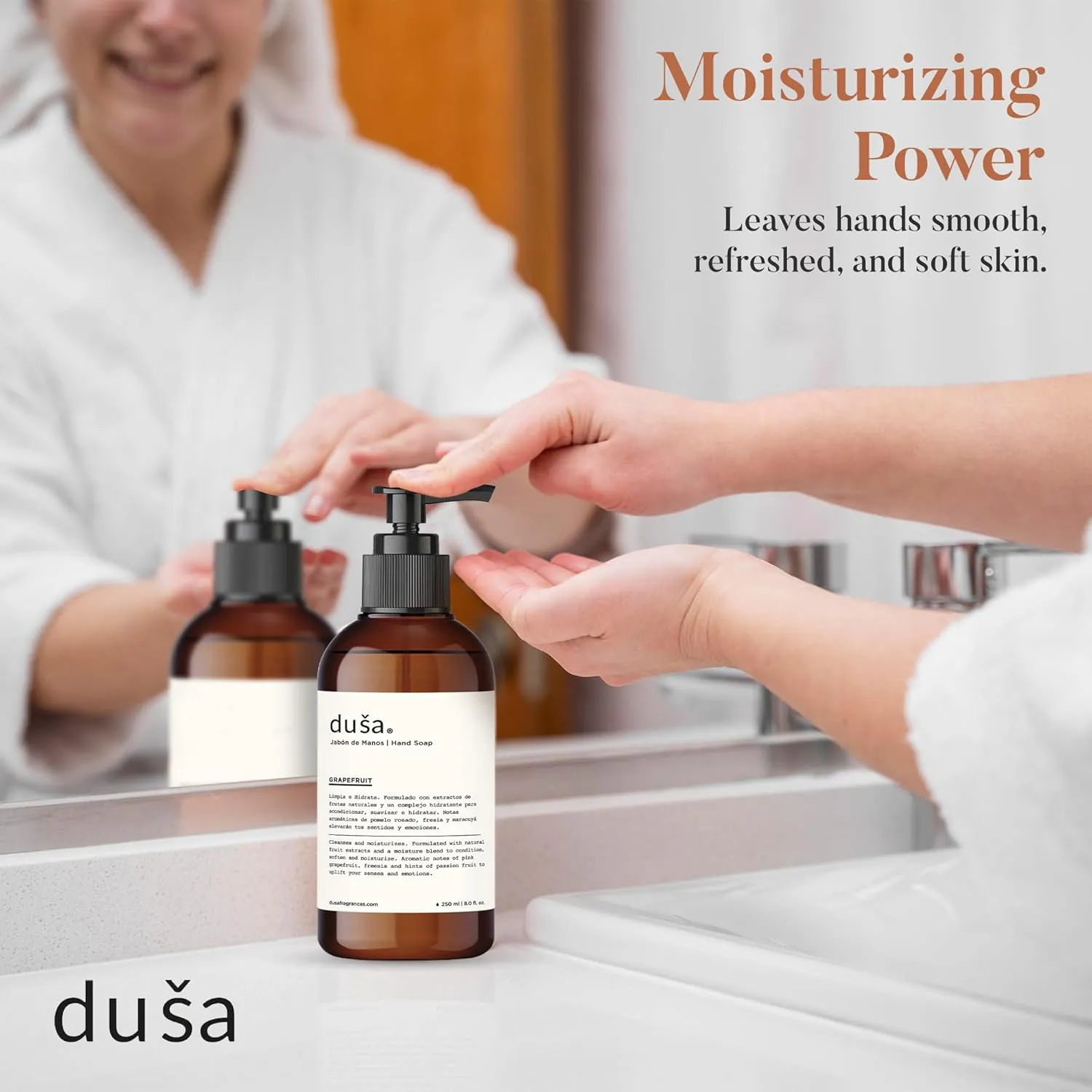 DUSA Luxury Hand Soap Grapefruit – 8 oz Hand Soap in a Refillable Hand Soap Glass Bottle – Exfoliating Hand Soap for a Premium Hand Ritual Experience – Nice Hand Soap for Everyday Use