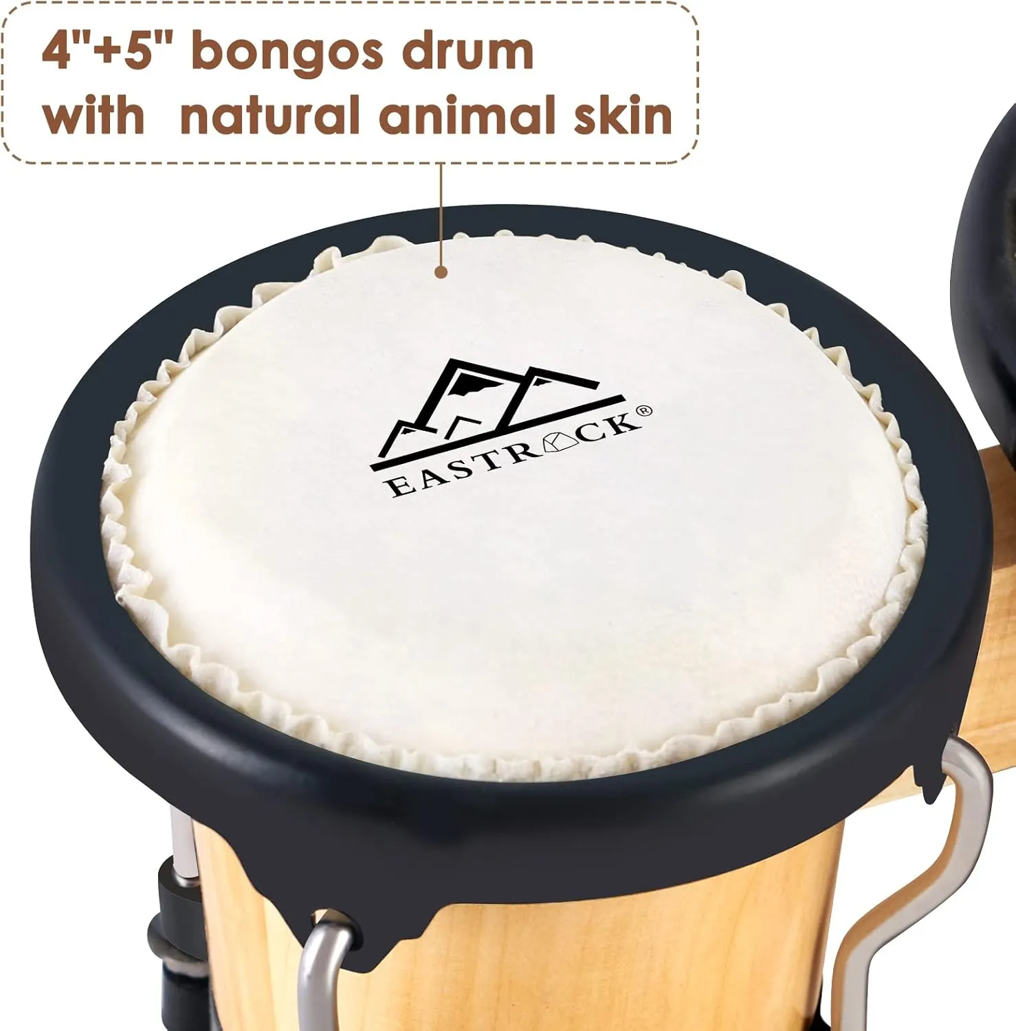 EastRock Bongo Drum 4” and 5” Set for Adults Kids Beginners Professionals Tunable Wood and Metal Drum Percussion Instruments With Tuning Wrench