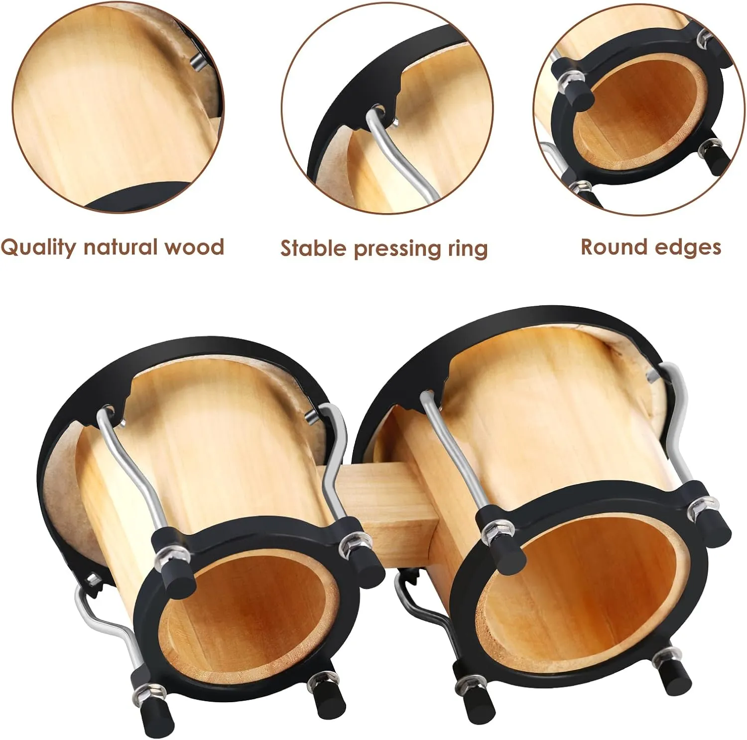 EastRock Bongo Drum 4” and 5” Set for Adults Kids Beginners Professionals Tunable Wood and Metal Drum Percussion Instruments With Tuning Wrench