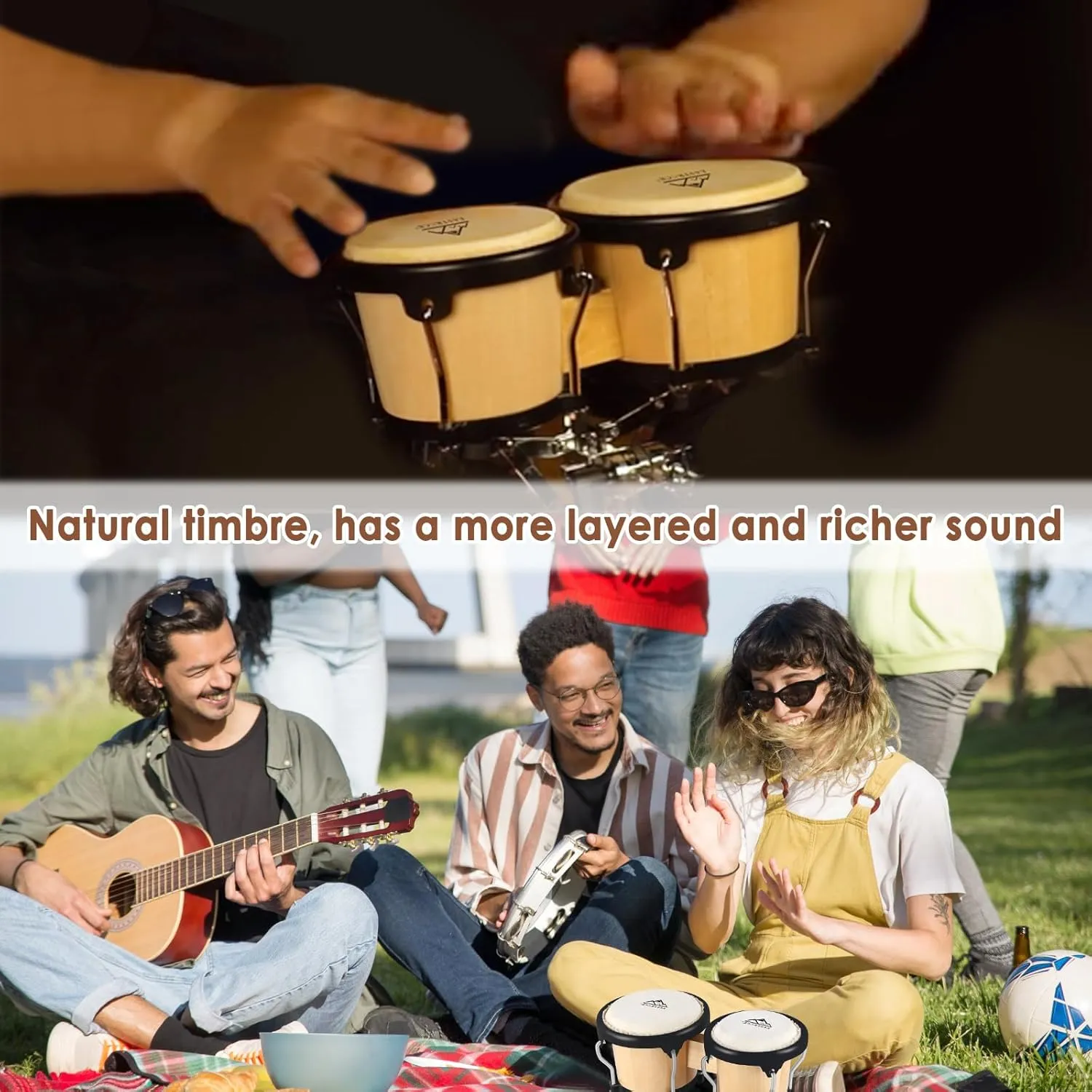 EastRock Bongo Drum 4” and 5” Set for Adults Kids Beginners Professionals Tunable Wood and Metal Drum Percussion Instruments With Tuning Wrench