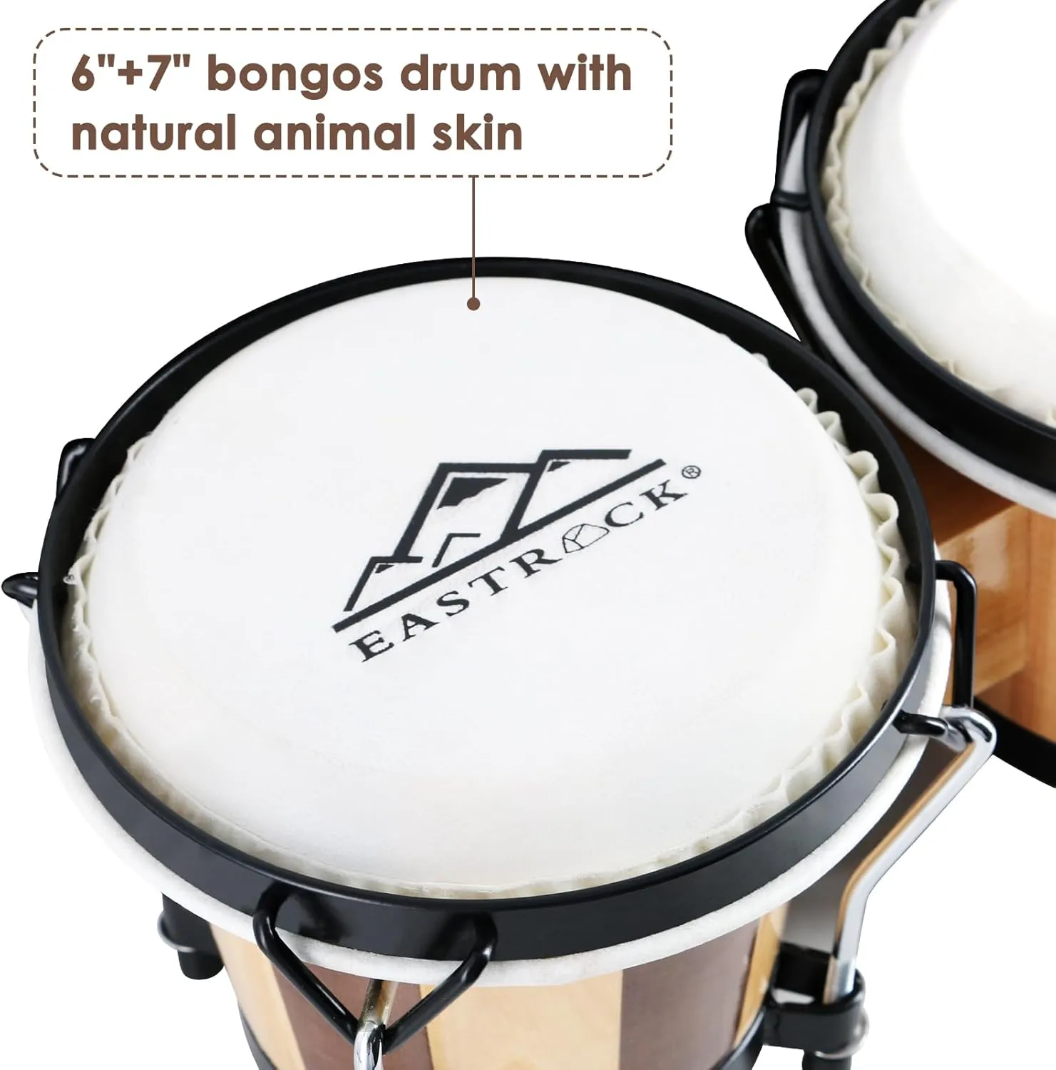 EASTROCK Bongo Drum 6” and 7” Bongos Set for Adults Kids Beginners Professionals Tunable Wood and Metal Drum Percussion Instruments with Bag and Tuning Wrench（Stripe）