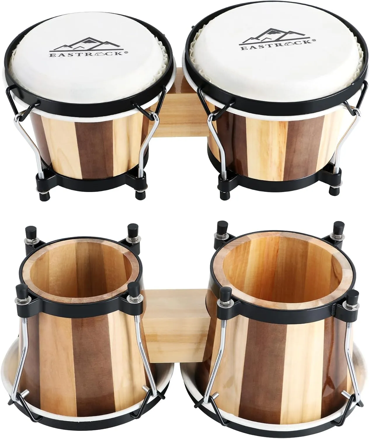 EASTROCK Bongo Drum 6” and 7” Bongos Set for Adults Kids Beginners Professionals Tunable Wood and Metal Drum Percussion Instruments with Bag and Tuning Wrench（Stripe）