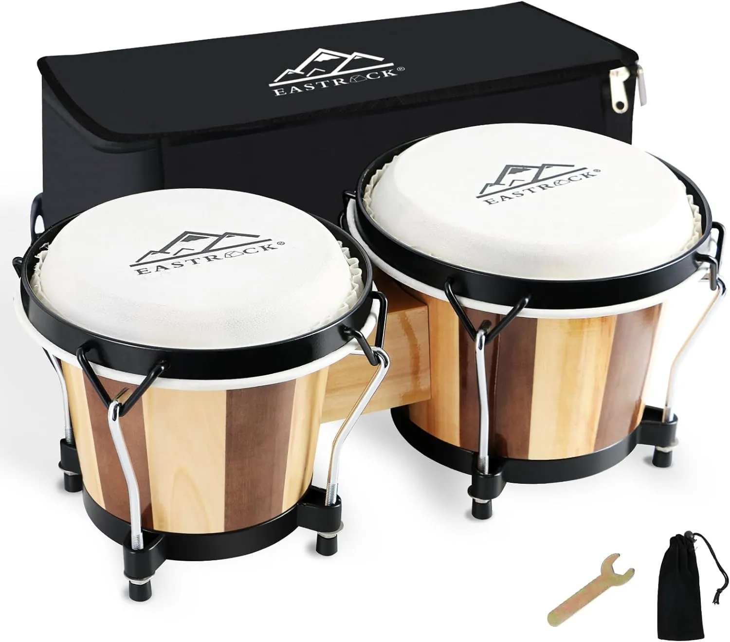 EASTROCK Bongo Drum 6” and 7” Bongos Set for Adults Kids Beginners Professionals Tunable Wood and Metal Drum Percussion Instruments with Bag and Tuning Wrench（Stripe）