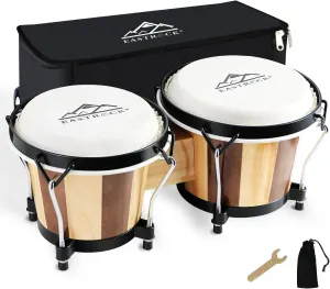 EASTROCK Bongo Drum 6” and 7” Bongos Set for Adults Kids Beginners Professionals Tunable Wood and Metal Drum Percussion Instruments with Bag and Tuning Wrench（Stripe）
