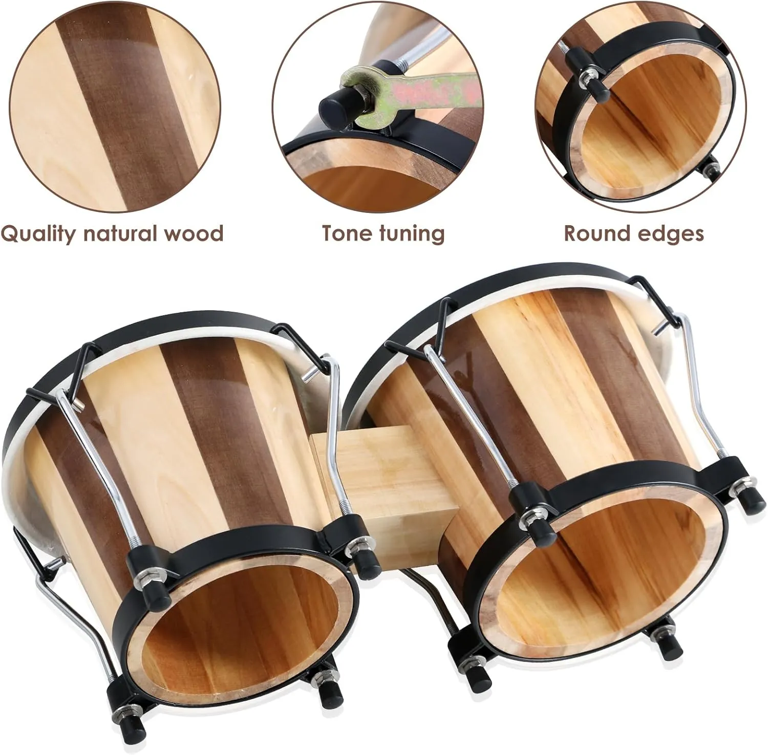 EASTROCK Bongo Drum 6” and 7” Bongos Set for Adults Kids Beginners Professionals Tunable Wood and Metal Drum Percussion Instruments with Bag and Tuning Wrench（Stripe）