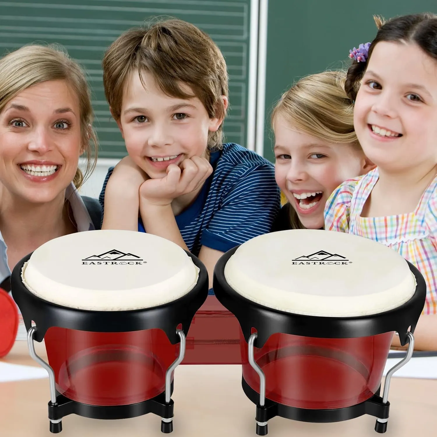 EastRock Bongo Drums 6” and 7” Set for Kids Adults Beginners Professionals Transparent Cavity and Metal Bongos Drum Percussion Instruments with Tuning Wrench (Red 6” 7” Bongos)