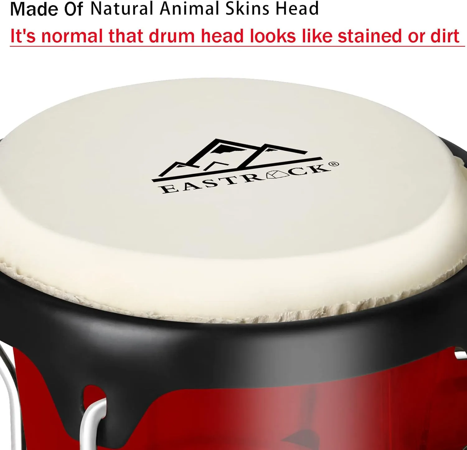 EastRock Bongo Drums 6” and 7” Set for Kids Adults Beginners Professionals Transparent Cavity and Metal Bongos Drum Percussion Instruments with Tuning Wrench (Red 6” 7” Bongos)