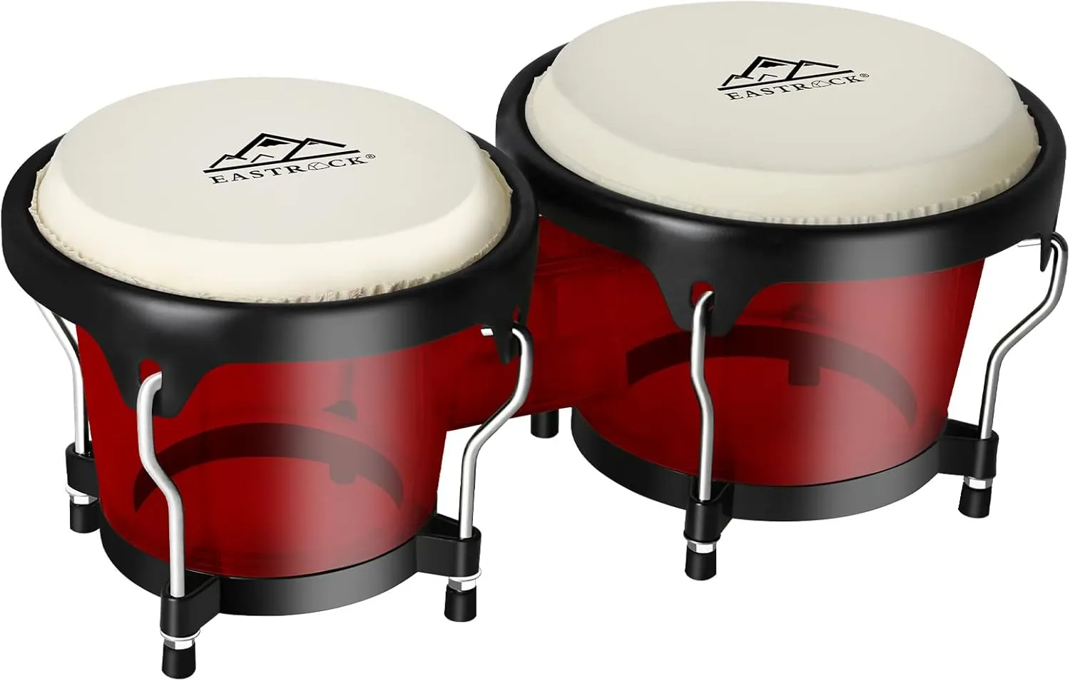 EastRock Bongo Drums 6” and 7” Set for Kids Adults Beginners Professionals Transparent Cavity and Metal Bongos Drum Percussion Instruments with Tuning Wrench (Red 6” 7” Bongos)