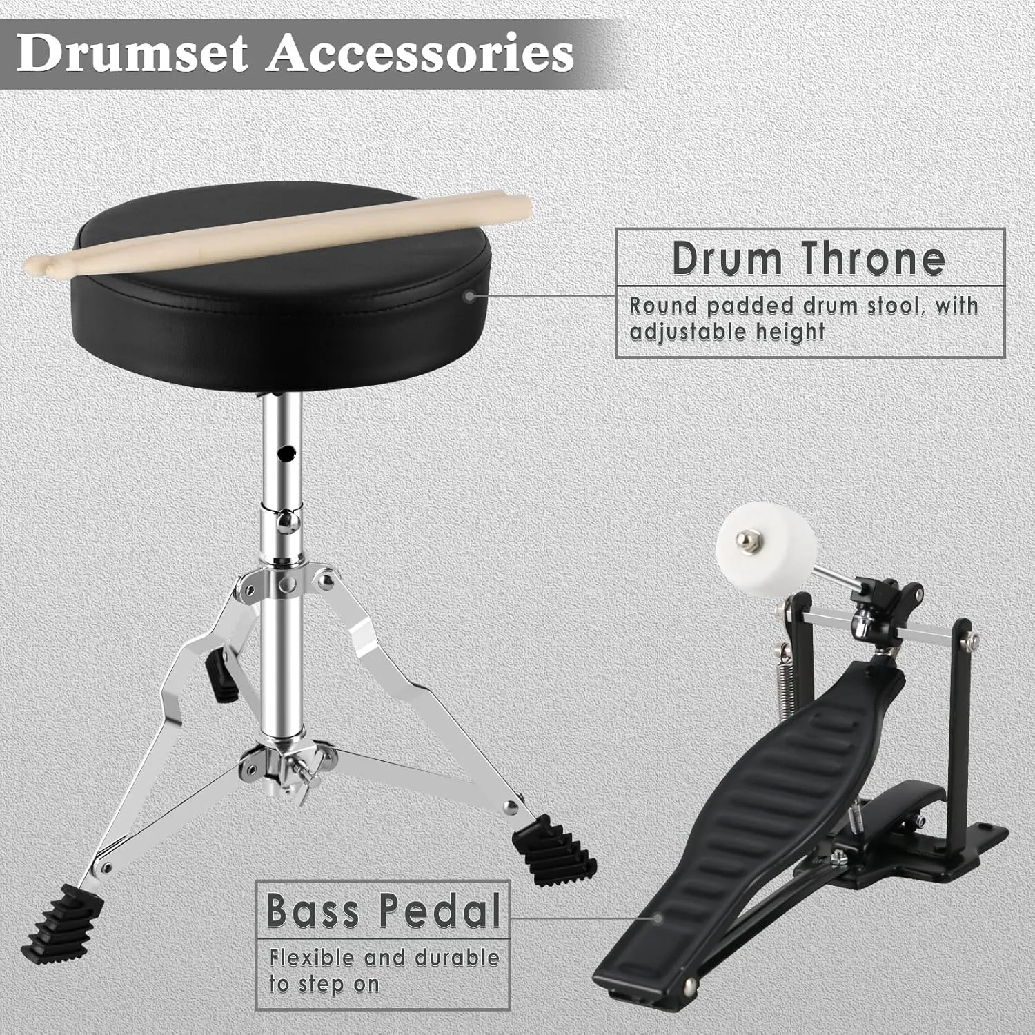 EASTROCK Kids Drum Set, 3 Piece 14'' Junior Drum sets for Drummer,Beginner, Drum Set with Adjustable Throne,Cymbal,Pedal,Drumsticks (Gray)