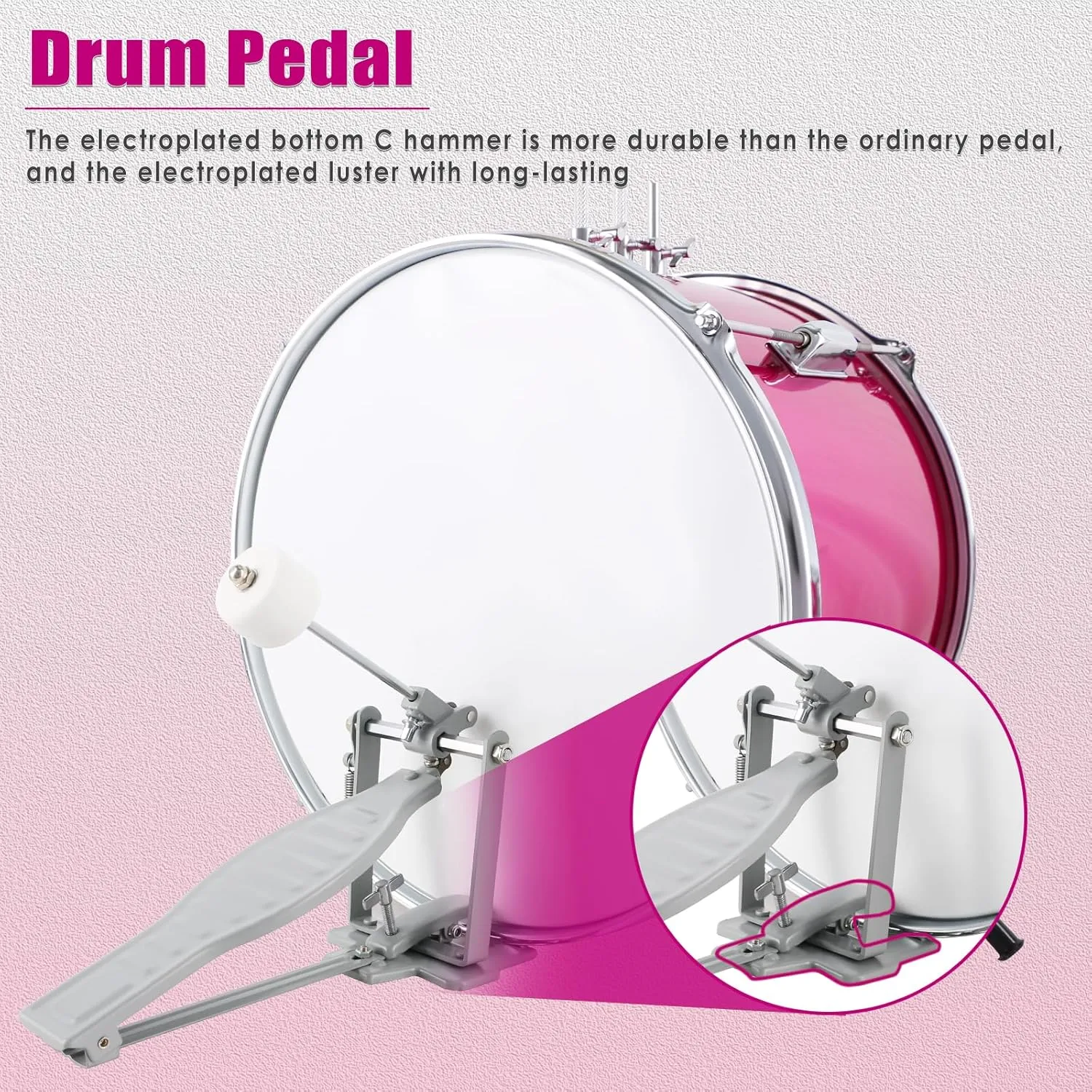 EASTROCK Kids Drum Set, 3 Piece 14'' Junior Drum sets for Drummer,Beginner, Drum Set with Adjustable Throne,Cymbal,Pedal,Drumsticks (Rose Powder)