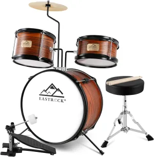 EASTROCK Kids Drum Set, 3 Piece 14'' Junior Drum sets for Drummer,Beginner, Drum Set with Adjustable Throne,Cymbal,Pedal,Drumsticks(Wood)