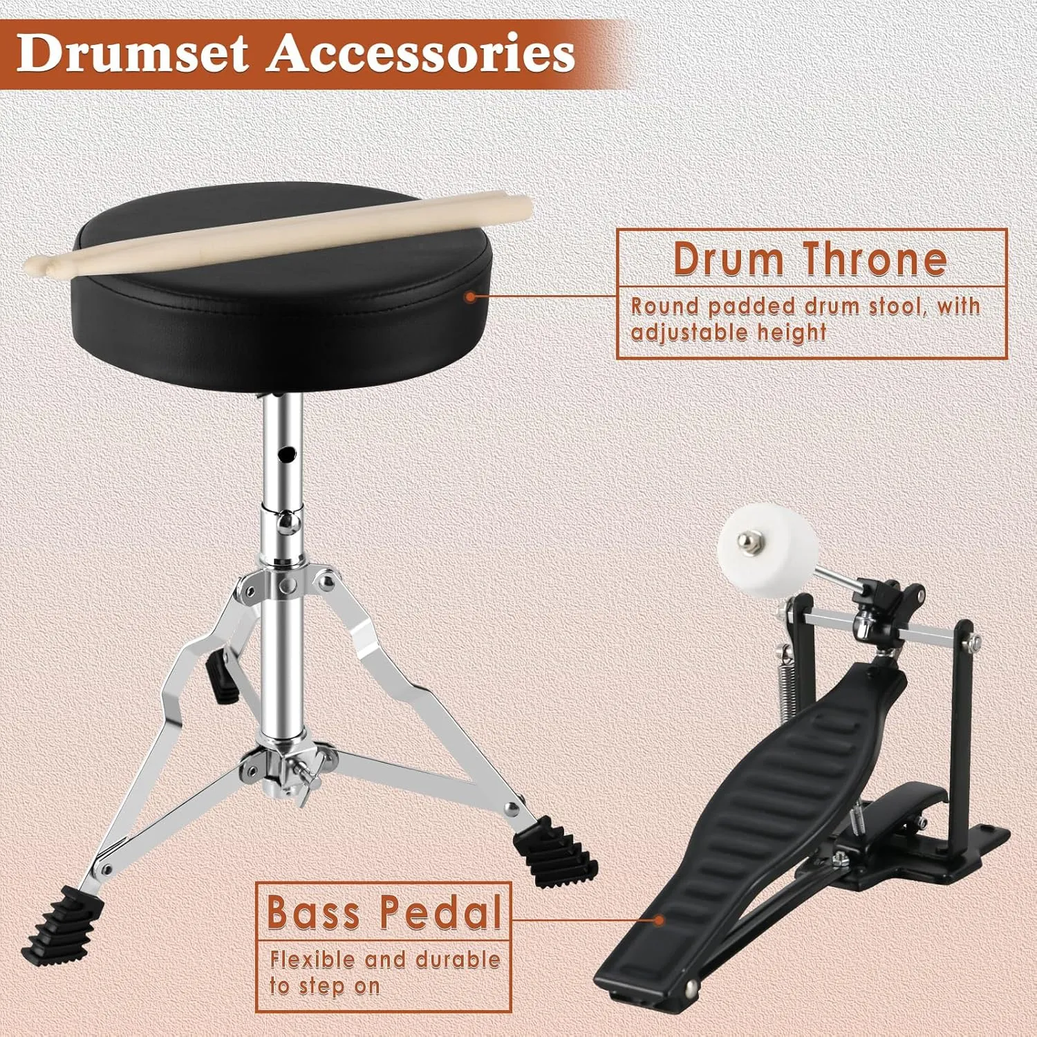 EASTROCK Kids Drum Set, 3 Piece 14'' Junior Drum sets for Drummer,Beginner, Drum Set with Adjustable Throne,Cymbal,Pedal,Drumsticks(Wood)