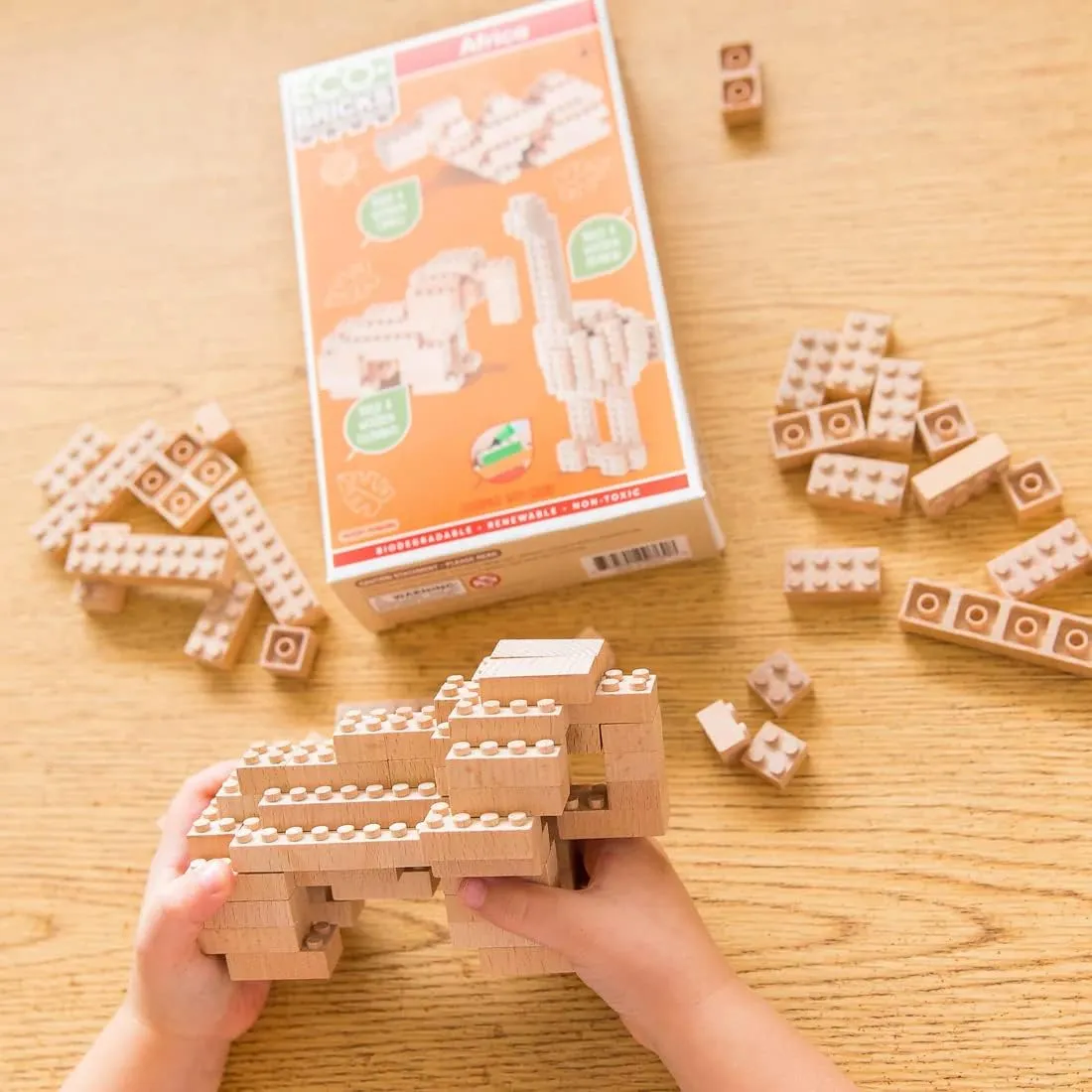 Eco-Bricks 3 in 1 Builds Africa - Earth-Friendly Kids Building Blocks - Create 3 Different Animals, Camel, Elephant, Ostrich