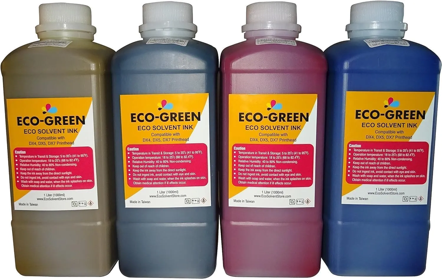 Eco solvent Ink for Wide format Commercial Sign printers using DX4 DX5 DX7 DX9 DX10 DX 11 XP600 TX800 I3200 Printhead, Mimaki, Roland, Mutoh, WILL NOT WORK with Desktop printers. (CMYK)