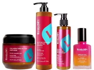 Ecolchi Hair Mask Shampoo Leaving-in Conditioner Argan Oil Set Collagen Hair Treatment Deep Repair Conditioning for Dry Damaged Hair All Hair Types 550 750 200 60ml