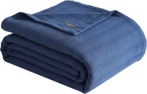 Eddie Bauer - Twin Blanket, Premium Cotton Variegated Weave Bedding, Striped Home Decor, Oeko-Tex Certified (Variegated Weave Stripe Dark Blue, Twin)
