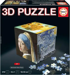 Educa - Puzzle Cube - 216 Piece 4-Sided 3D Puzzle Shape - Sturdy Plastic Construction - Art - Creative Décor Project - 20123