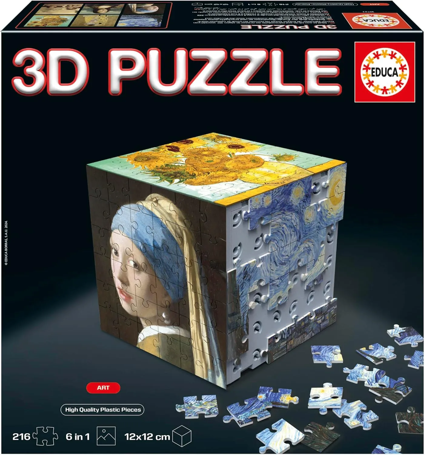 Educa - Puzzle Cube - 216 Piece 4-Sided 3D Puzzle Shape - Sturdy Plastic Construction - Art - Creative Décor Project - 20123