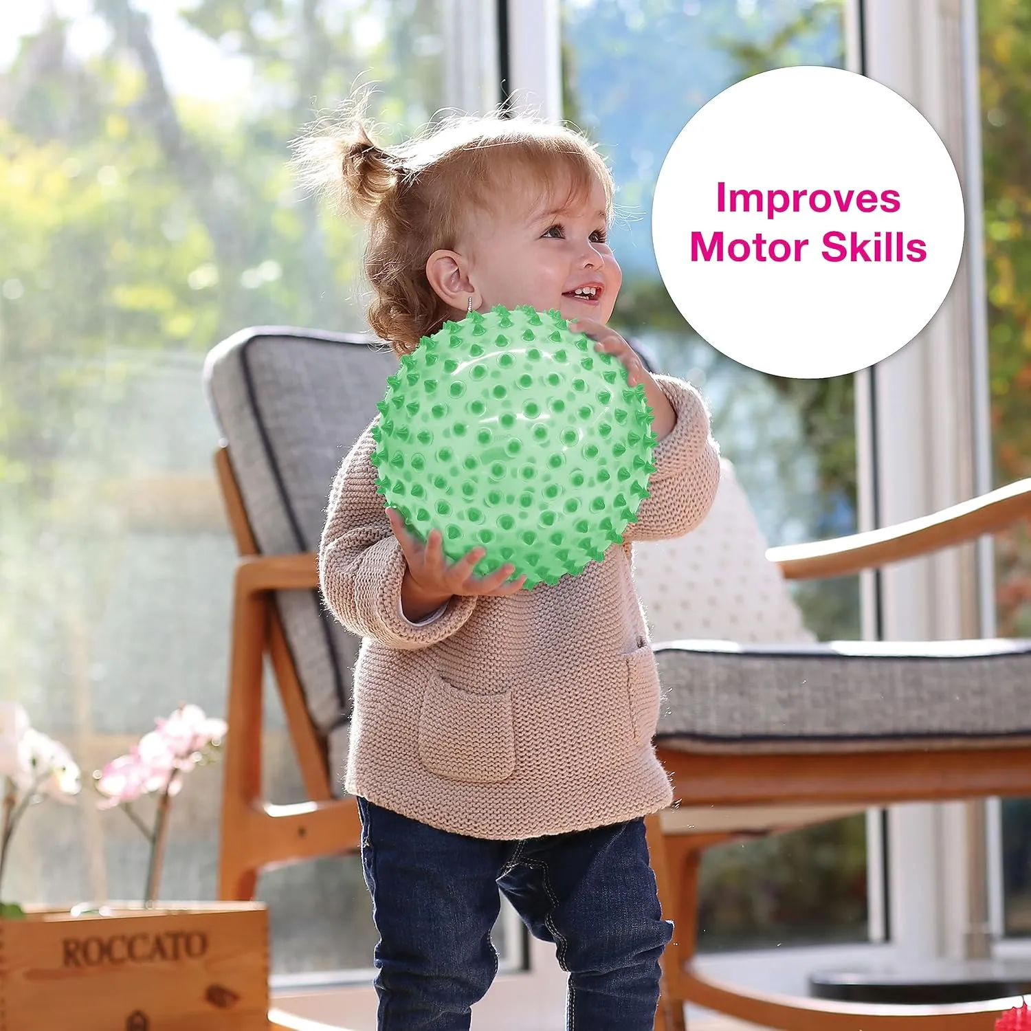 Edushape Original Sensory Ball for Baby - 7" Deflated with Pump, Transparent Green, Enhances Gross Motor Skills for Kids 6 Months & Up