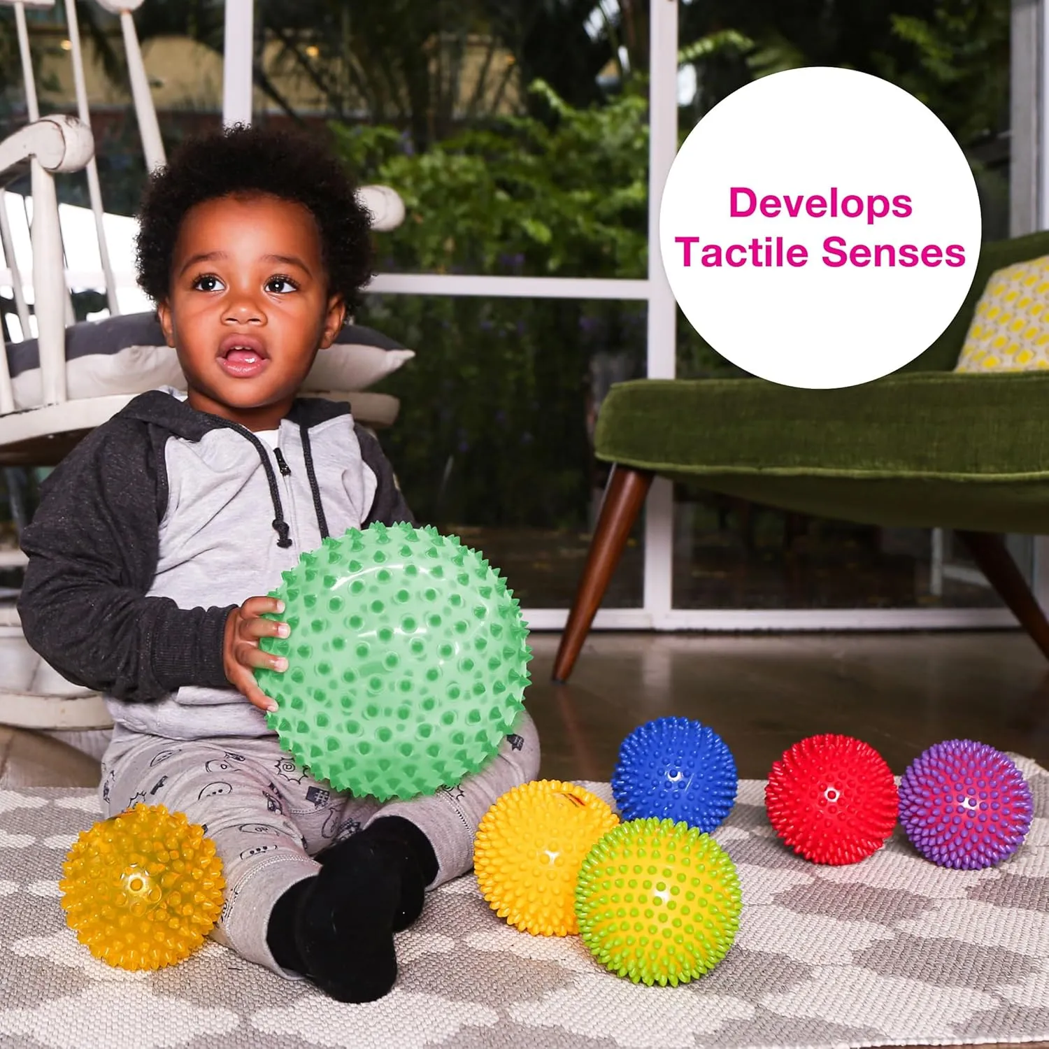 Edushape Original Sensory Ball for Baby - 7" Deflated with Pump, Transparent Green, Enhances Gross Motor Skills for Kids 6 Months & Up