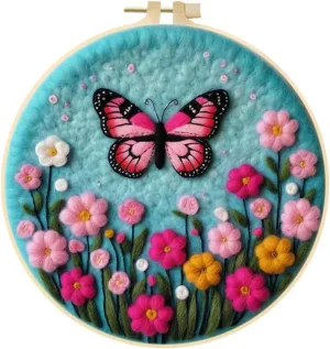 Eforcase Needle Felt Starter Set, Needle Felting Kit, Felt Painting Kit for Beginners Cute Animal Floral Wool Needle Felt Set with Felt Needle, Picture Frame, Foam Pad and Instructions Home Decor