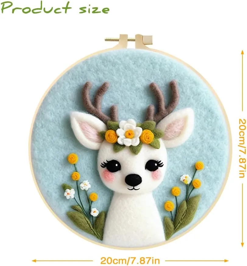 Eforcase Needle Felt Starter Set, Needle Felting Kit, Felt Painting Kit for Beginners Cute Animal Floral Wool Needle Felt Set with Felt Needle, Picture Frame, Foam Pad and Instructions Home Decor