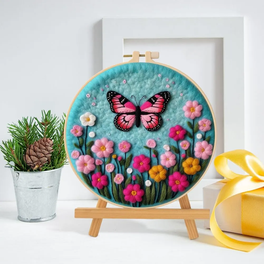 Eforcase Needle Felt Starter Set, Needle Felting Kit, Felt Painting Kit for Beginners Cute Animal Floral Wool Needle Felt Set with Felt Needle, Picture Frame, Foam Pad and Instructions Home Decor