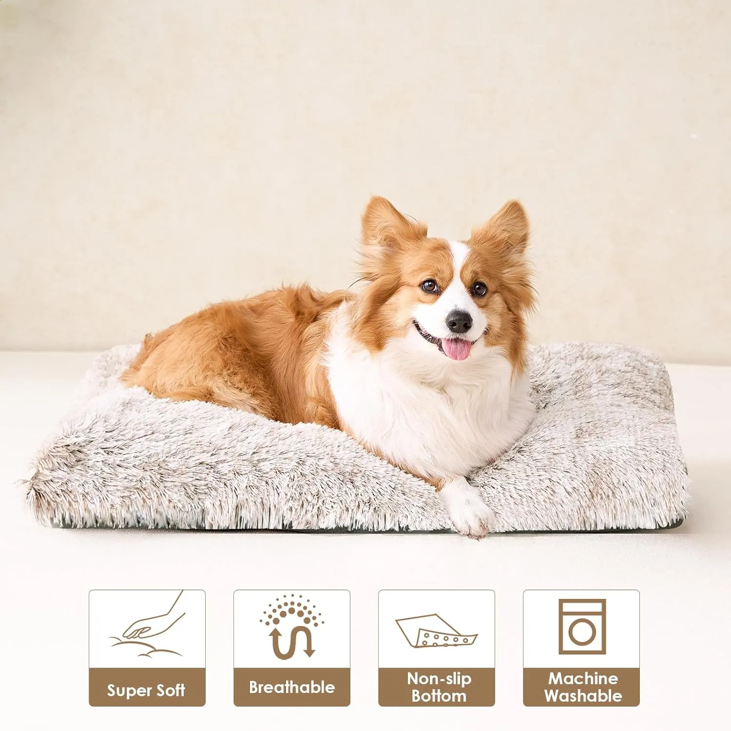 EHEYCIGA Fluffy Dog Crate Bed for Extra Large Dogs, Plush Faux Fur Pet Crate Pad, Calming Anti Anxiety XL Dog Bed, Washable Soft Warm Mat with Non-Slip Bottom, Brown