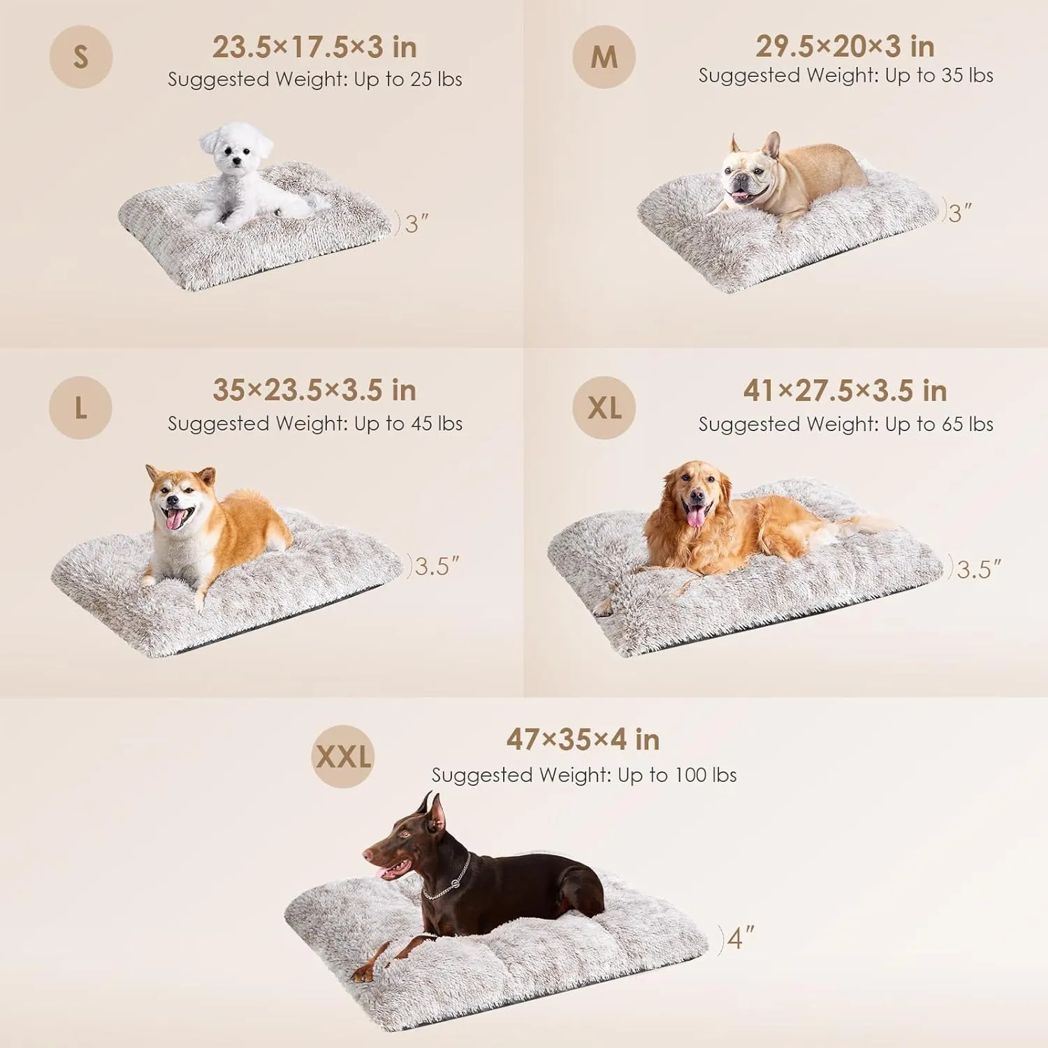 EHEYCIGA Fluffy Dog Crate Bed for Extra Large Dogs, Plush Faux Fur Pet Crate Pad, Calming Anti Anxiety XL Dog Bed, Washable Soft Warm Mat with Non-Slip Bottom, Brown
