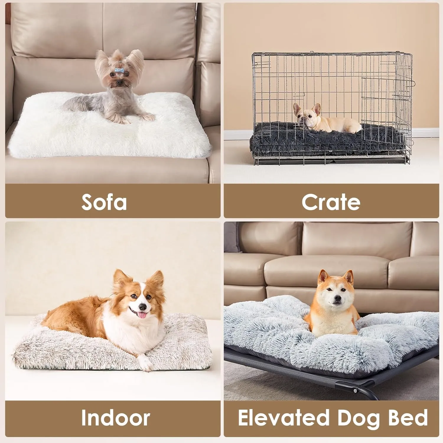 EHEYCIGA Fluffy Dog Crate Bed for Extra Large Dogs, Plush Faux Fur Pet Crate Pad, Calming Anti Anxiety XL Dog Bed, Washable Soft Warm Mat with Non-Slip Bottom, Brown