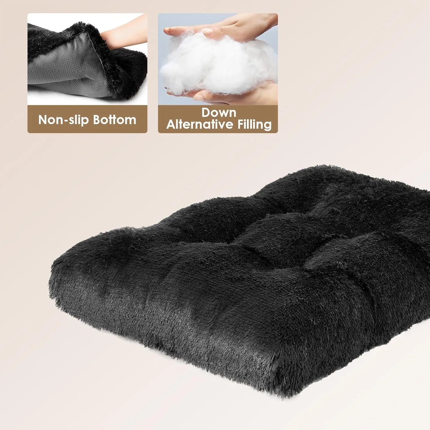 EHEYCIGA Fluffy Dog Crate Bed for Extra Large Sizes, Plush Faux Fur Crate Pad, Calming Anti Anxiety XL Bed, Washable Soft Warm Dog Mat with Non-Slip Bottom, Black