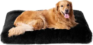 EHEYCIGA Fluffy Dog Crate Bed for Extra Large Sizes, Plush Faux Fur Crate Pad, Calming Anti Anxiety XL Bed, Washable Soft Warm Dog Mat with Non-Slip Bottom, Black