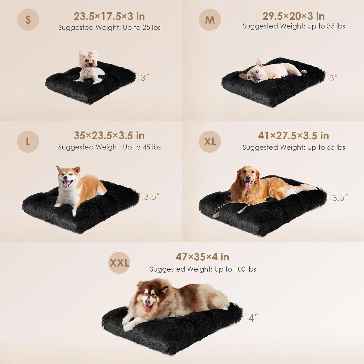 EHEYCIGA Fluffy Dog Crate Bed for Extra Large Sizes, Plush Faux Fur Crate Pad, Calming Anti Anxiety XL Bed, Washable Soft Warm Dog Mat with Non-Slip Bottom, Black